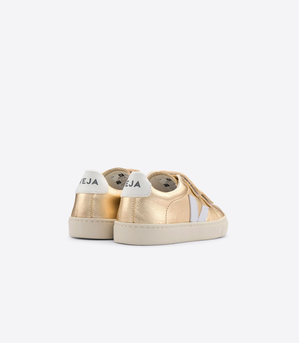 Veja Trainers Kids Gold/White - Esplar Velcro Chromefree Leather - CULM-78236